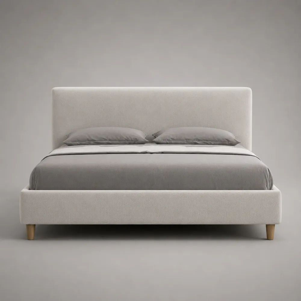 Letto matrimoniale imbottito 160 x 200 cm in tessuto beige con testiera rettangolare e rete a doghe