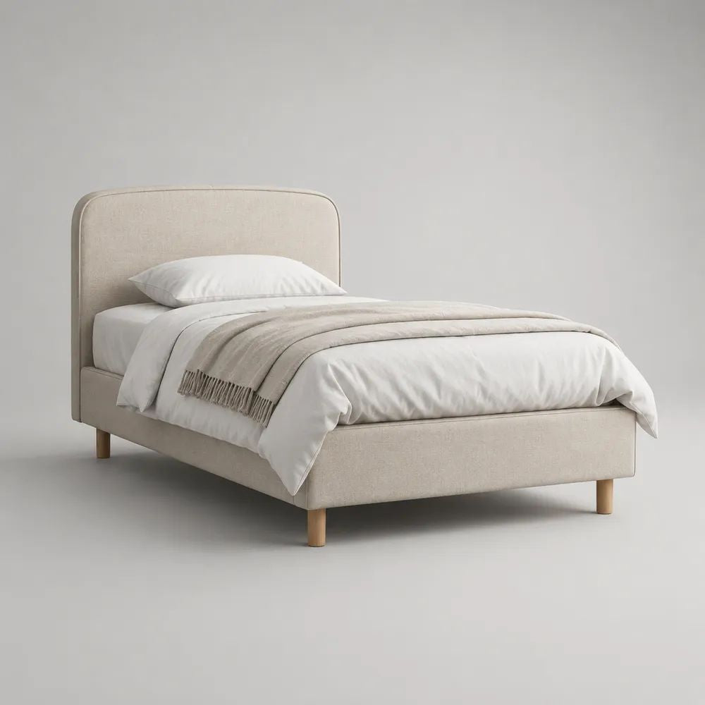 Letto imbottito una piazza e mezza 120 x 200 cm in poliestere beige con testiera rettangolare