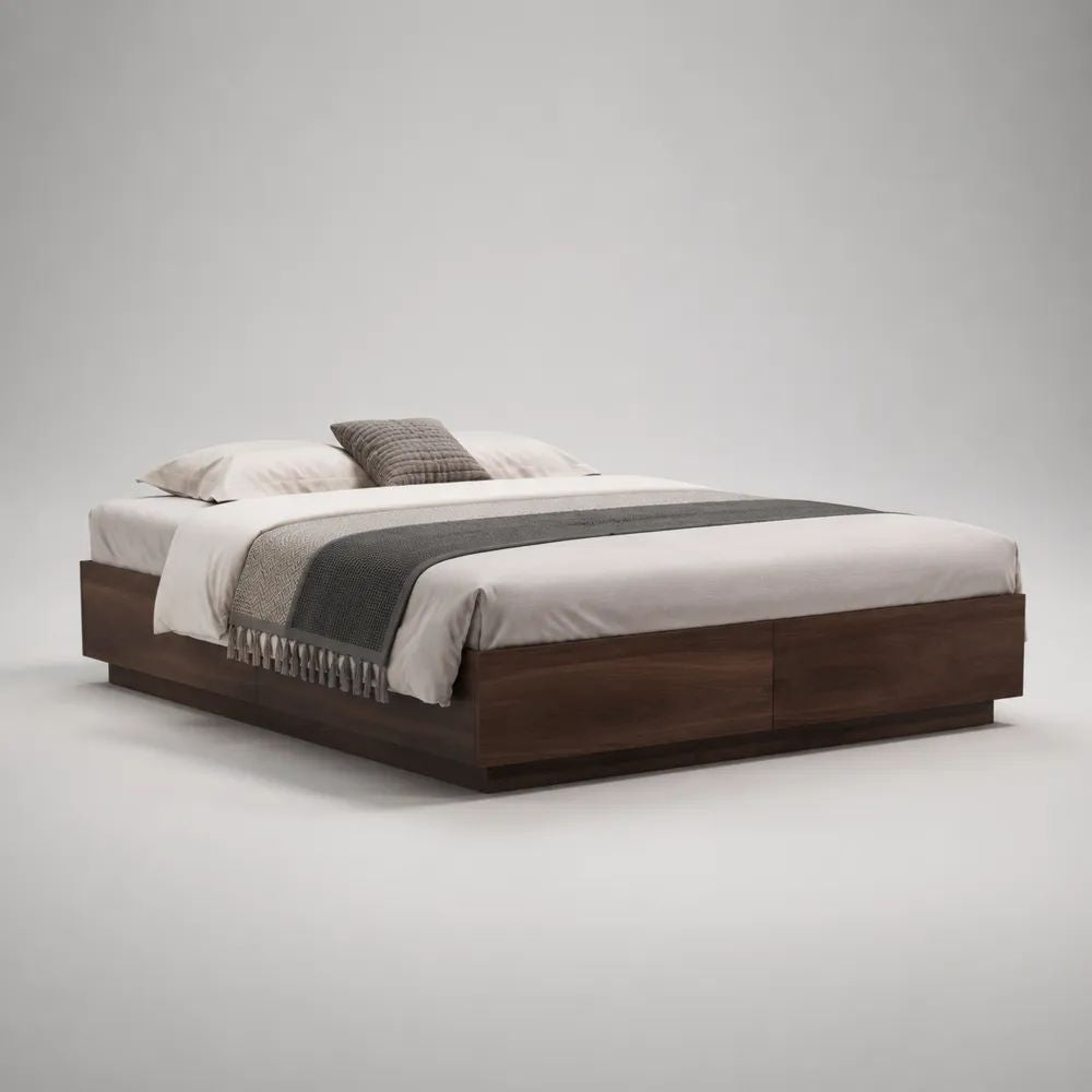 Letto matrimoniale a piattaforma 160 x 200 cm in MDF impiallacciato noce marrone scuro, 166 x 206 x 35 cm, senza testiera