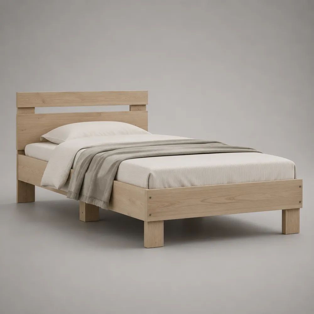 Letto una piazza e mezza in legno rovere chiaro 140 × 200 cm con testiera e rete a doghe