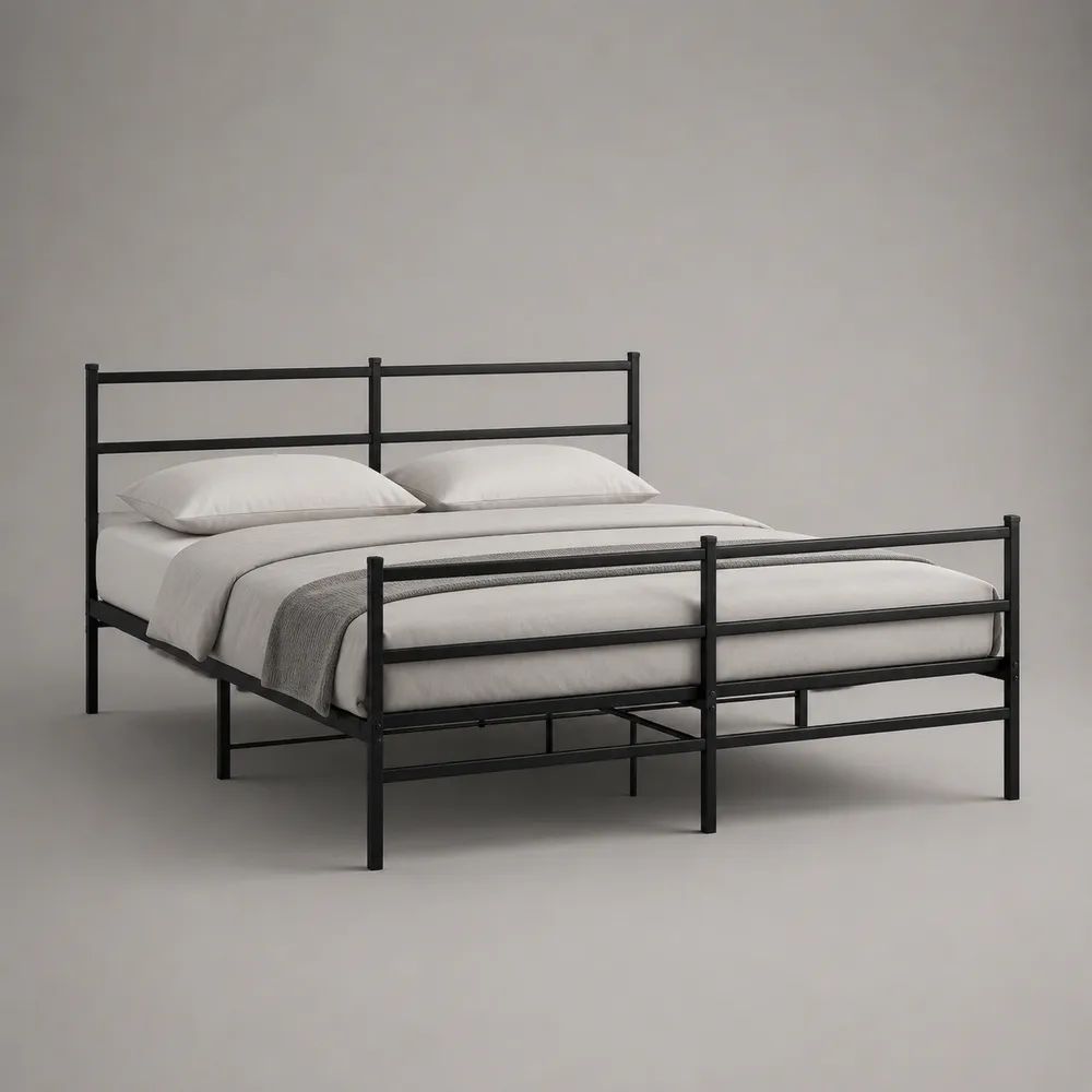 Letto matrimoniale 160 x 200 cm in acciaio nero con testiera e pediera, 166 x 208 x 100 cm