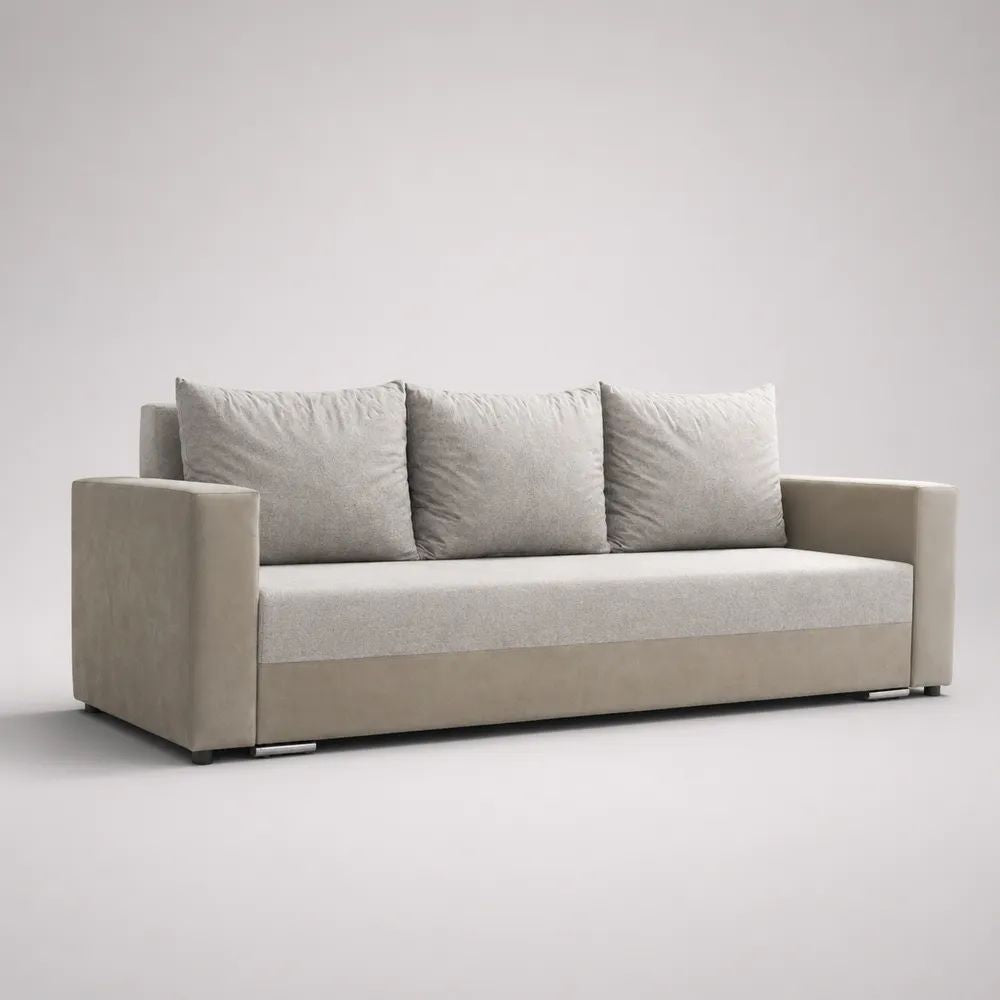 Divano lineare 3 posti in poliestere beige chiaro e beige, 220 x 90 x 85 cm