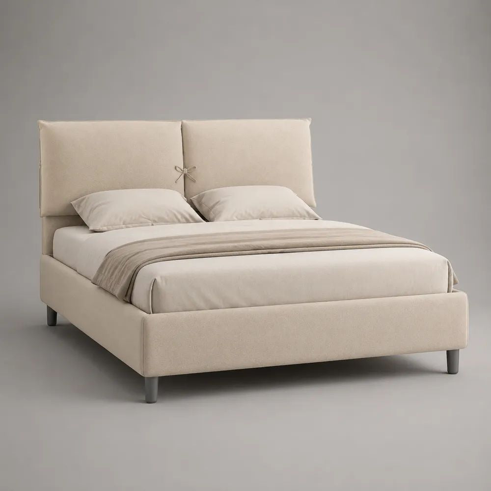 Letto matrimoniale imbottito 160 x 200 cm in poliestere beige con testiera a due pannelli