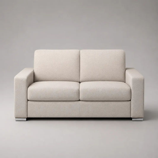 Divano rettangolare a 2 posti in poliestere beige chiaro con braccioli, 160 × 85 × 85 cm