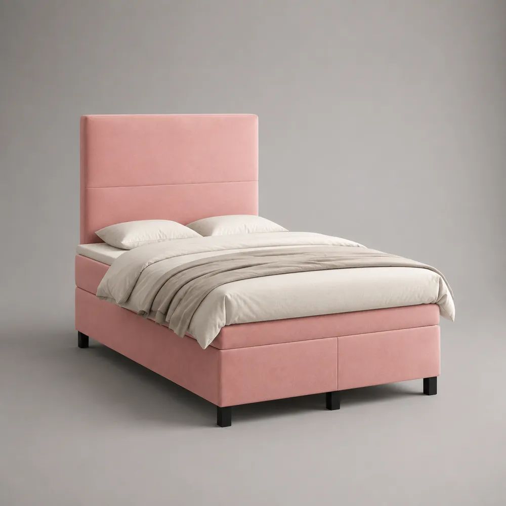 Letto matrimoniale imbottito 160 x 200 cm in velluto di poliestere rosa con testiera alta, 170 x 215 x 135 cm