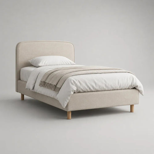 Letto imbottito una piazza e mezza 120 x 200 cm in poliestere beige con testiera rettangolare