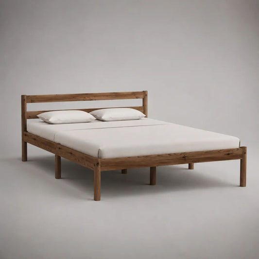 Letto matrimoniale 160 x 200 cm in legno massello di pino marrone con rete a doghe e testiera