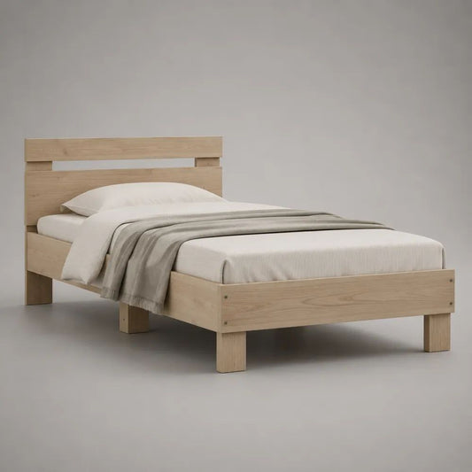 Letto una piazza e mezza in legno rovere chiaro 140 × 200 cm con testiera e rete a doghe