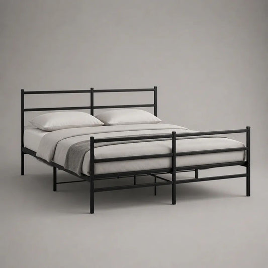 Letto matrimoniale 160 x 200 cm in acciaio nero con testiera e pediera, 166 x 208 x 100 cm