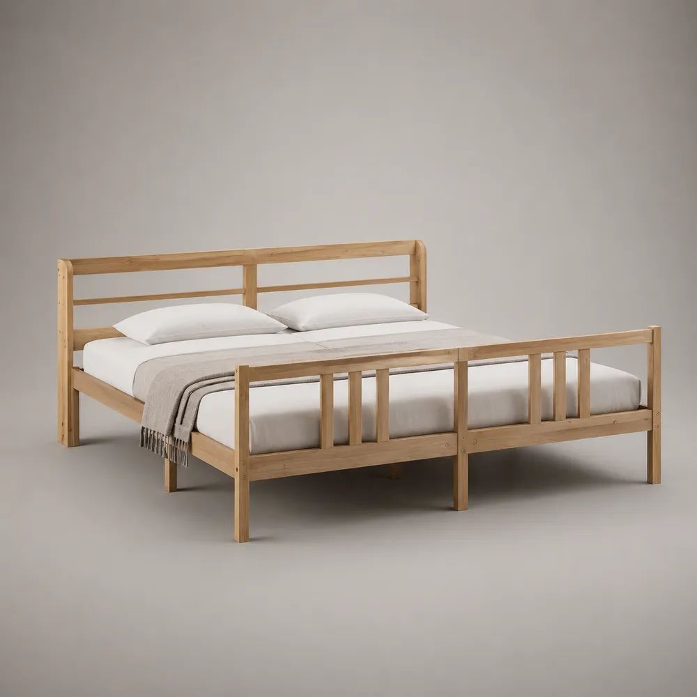 Letto matrimoniale 160 × 200 cm in pino massello marrone naturale con testiera e pediera, 208 × 168 × 100 cm