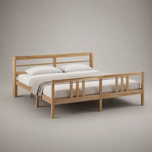Letto matrimoniale 160 × 200 cm in pino massello marrone naturale con testiera e pediera, 208 × 168 × 100 cm