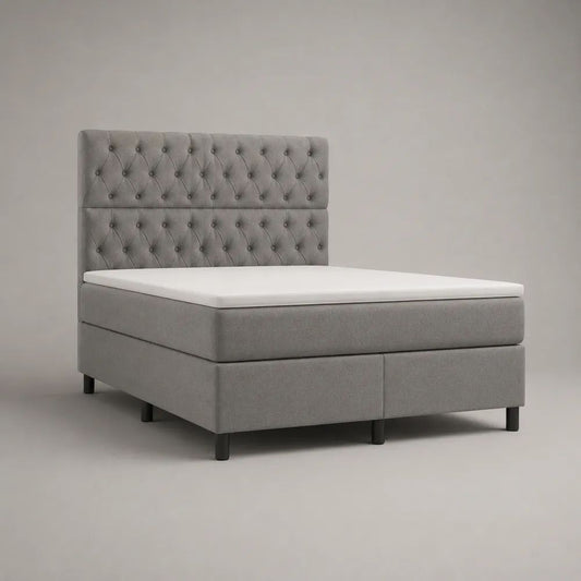 Letto boxspring matrimoniale 160 x 200 cm grigio con materasso, topper e testiera capitonné