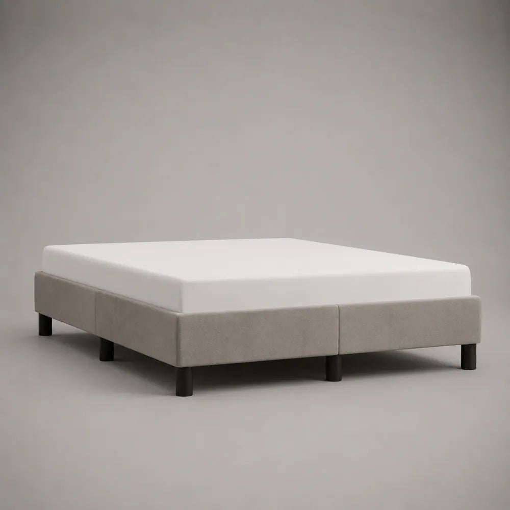 Letto matrimoniale imbottito 180 × 200 cm, set da 3 elementi con 2 basi beige e materasso bianco, senza testiera