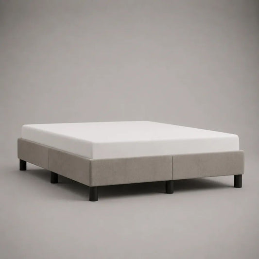 Letto matrimoniale imbottito 180 × 200 cm, set da 3 elementi con 2 basi beige e materasso bianco, senza testiera