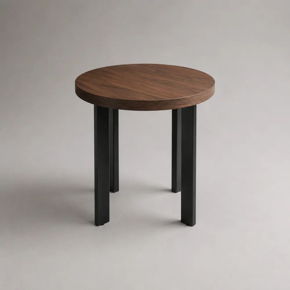 Tavolino rotondo in legno e acciaio nero, marrone noce, Ø 50 x H 55 cm