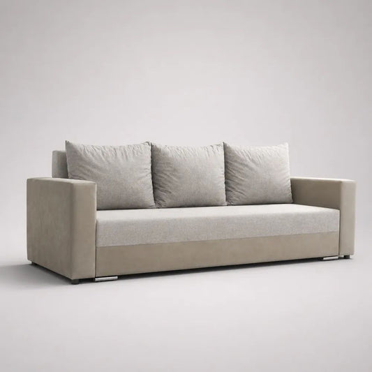 Divano lineare 3 posti in poliestere beige chiaro e beige, 220 x 90 x 85 cm